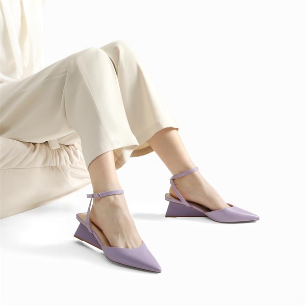 Pointed Toe Chunky Low Heel Pumps - PURPLE - 2